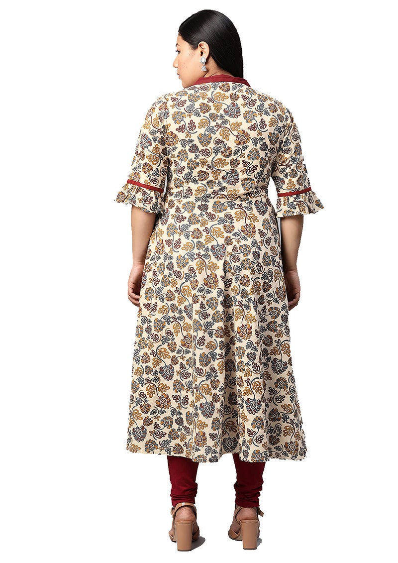 Yash Gallery Women's Cotton Floral Print Anarkali Kurta (Maroon) - Image 3